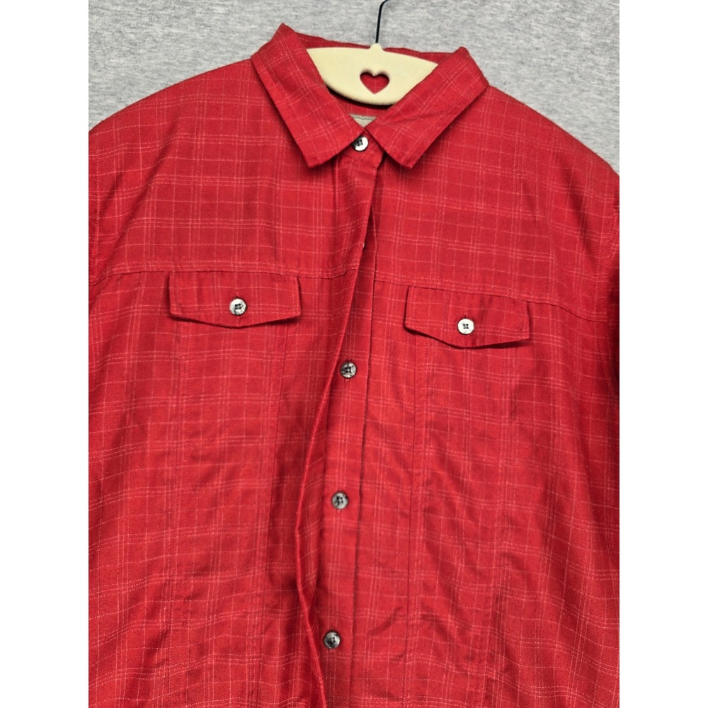 EMS Eastern Mountain Sports Red Grid Button Front Shirt Womens Medium L/S Soft